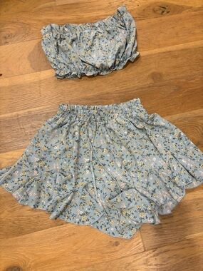 Floral Ruffle Skort in Light Blue